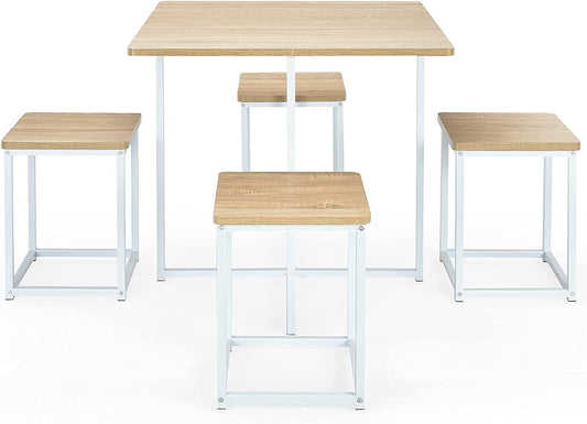 5-Piece Compact Kitchen Table and Chairs Set, Beige/White-1