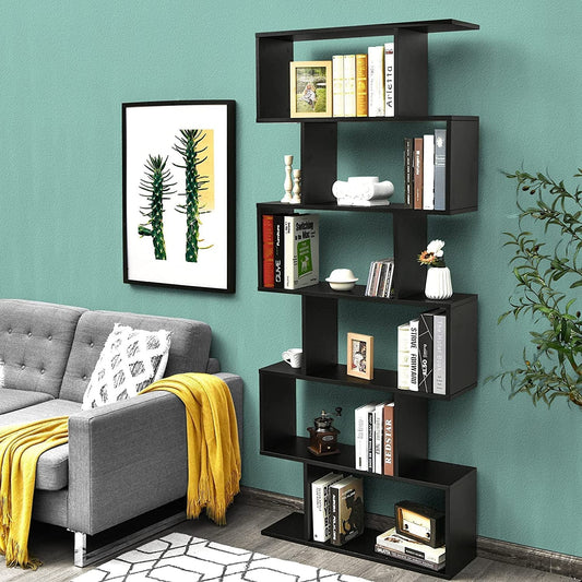 S-Shaped Wooden Bookshelf with Anti-Toppling Device-0