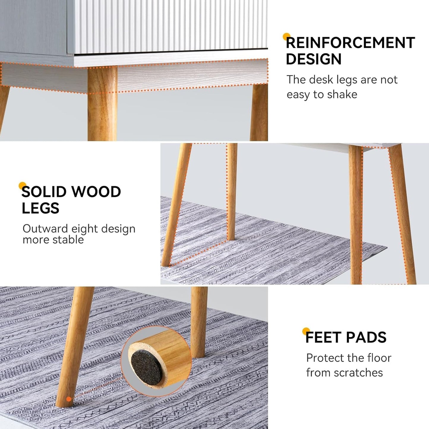 White Writing Desk Modern Desk Wooden Desk with Drawer, Small Office Desk Simple Computer Desk Makeup Table, White Oak-4