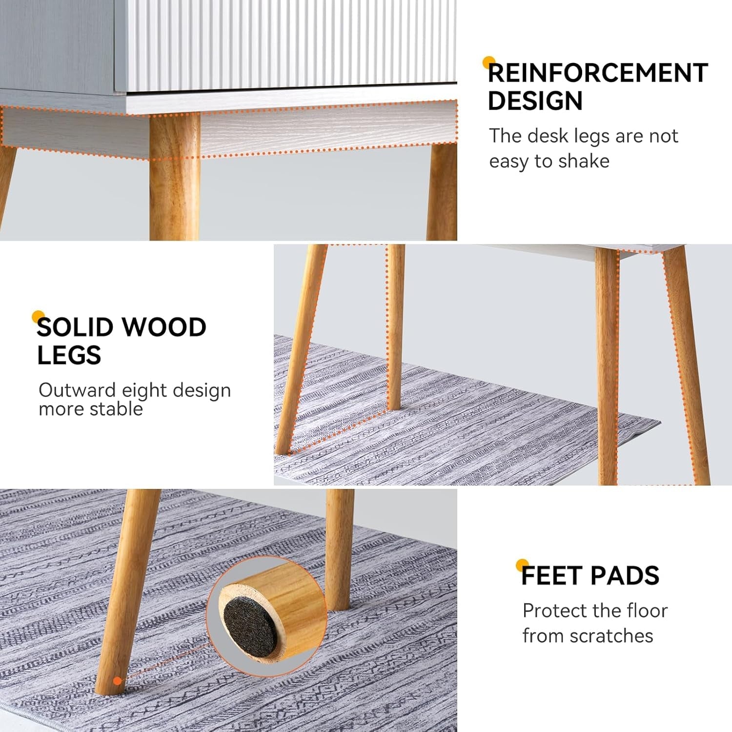 White Writing Desk Modern Desk Wooden Desk with Drawer, Small Office Desk Simple Computer Desk Makeup Table, White Oak-4