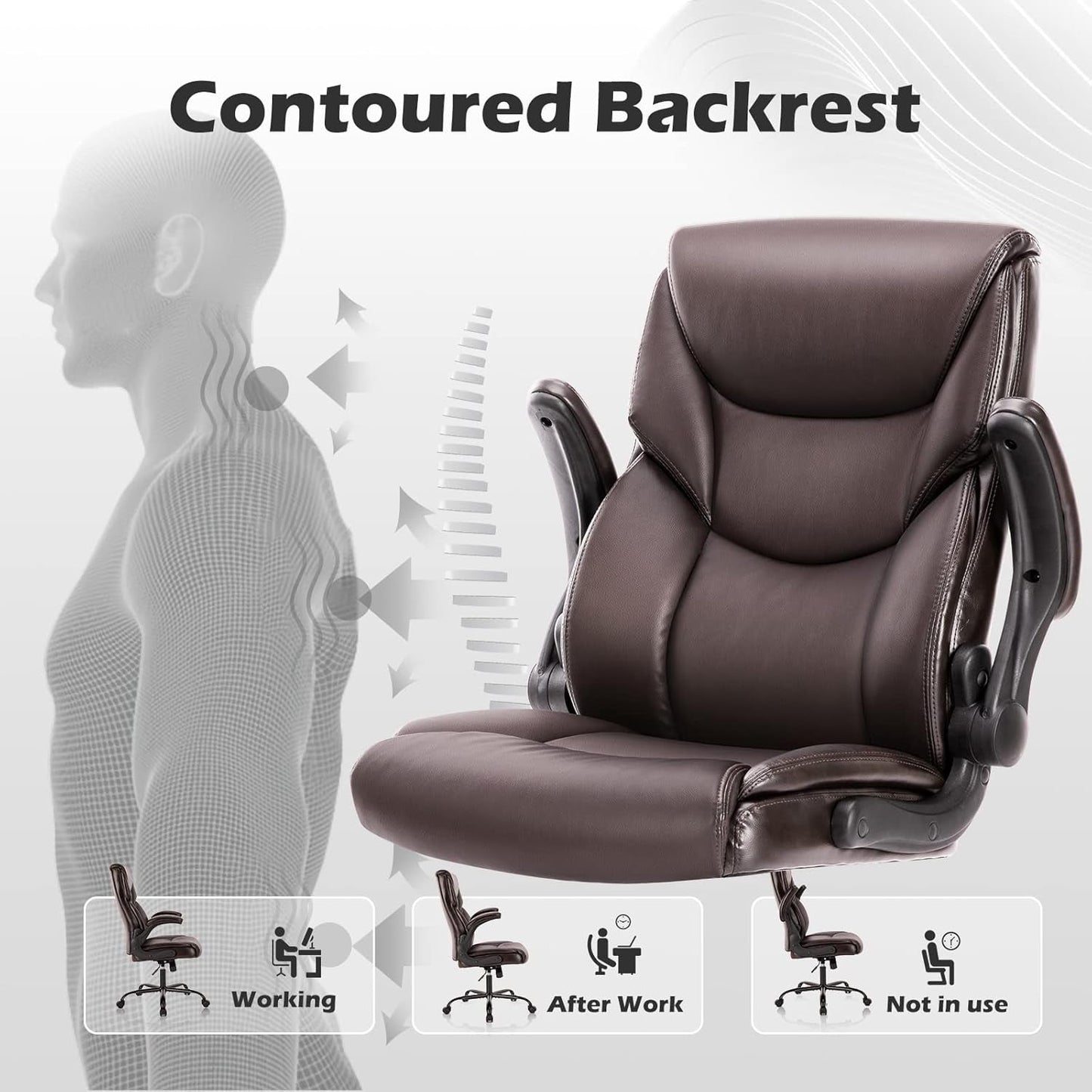 Executive Office Chair – Ergonomic Adjustable Computer Desk Chairs with High Back Flip-Up Armrests, Swivel Task Chair with Lumbar Support, Bonded Leather-4