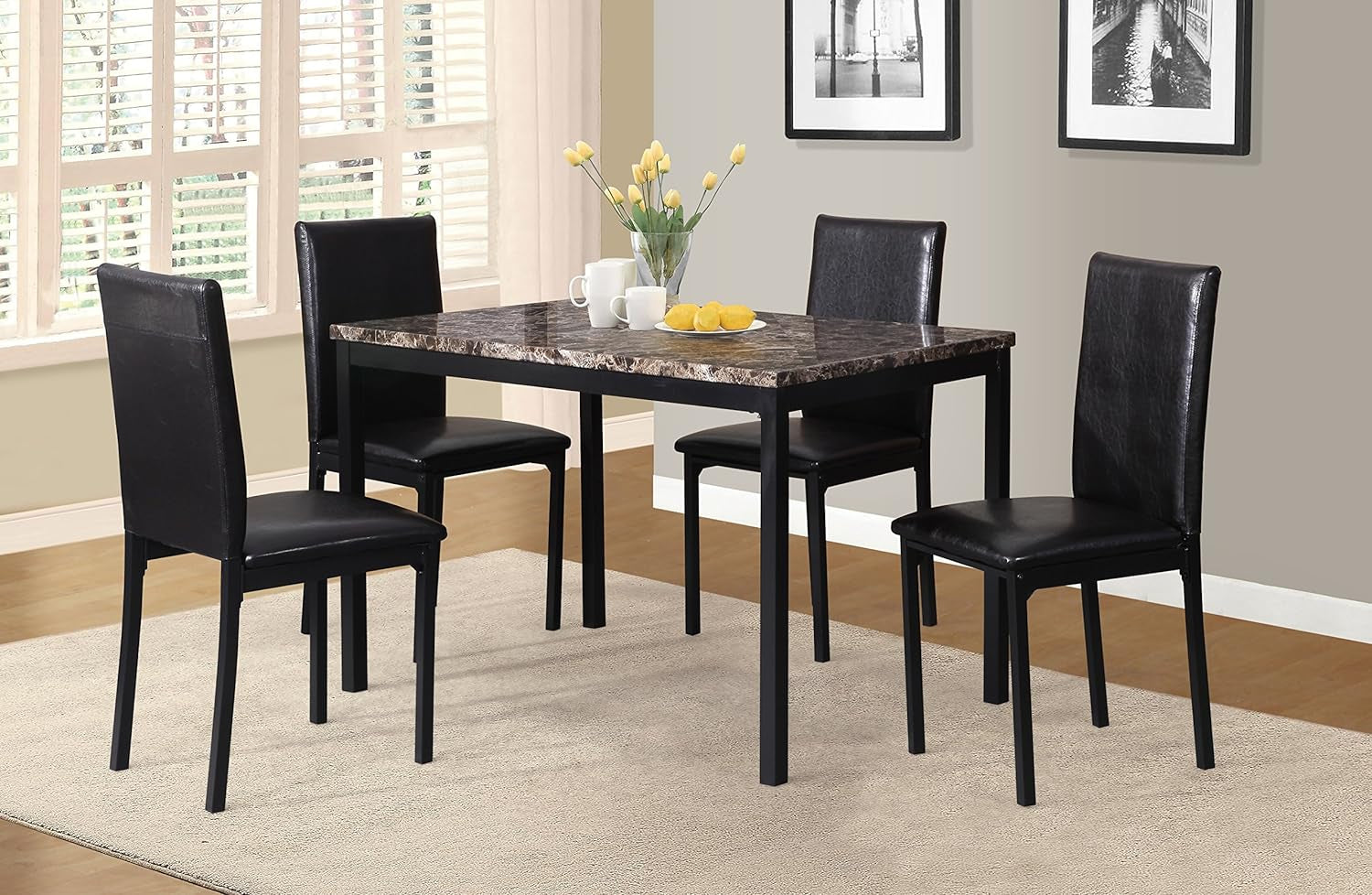 Noyes Metal Dining Table with Laminated Faux Marble Top-4