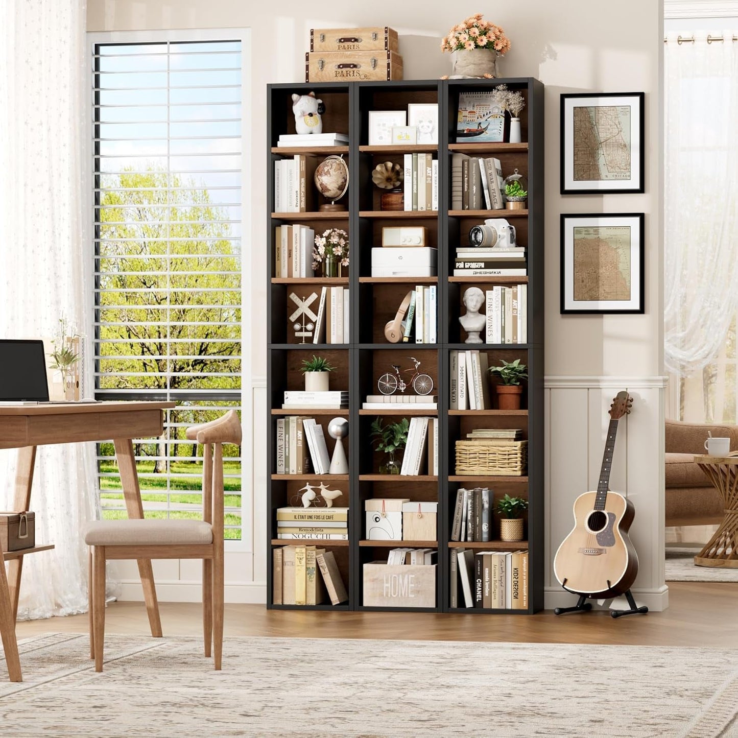 8-Tier Media Tower Rack, 11.6 X 9.3 X 71 Inches CD DVD Slim Storage Cabinet with Adjustable Shelves, Tall Narrow Bookcase Display Bookshelf for Home Office, Black/Brown-4
