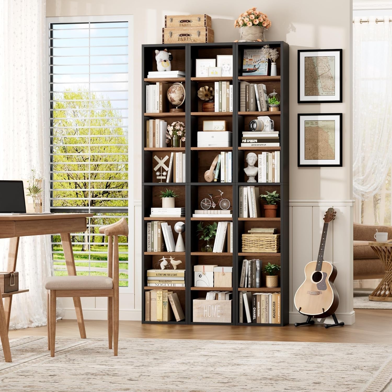 8-Tier Media Tower Rack, 11.6 X 9.3 X 71 Inches CD DVD Slim Storage Cabinet with Adjustable Shelves, Tall Narrow Bookcase Display Bookshelf for Home Office, Black/Brown-4