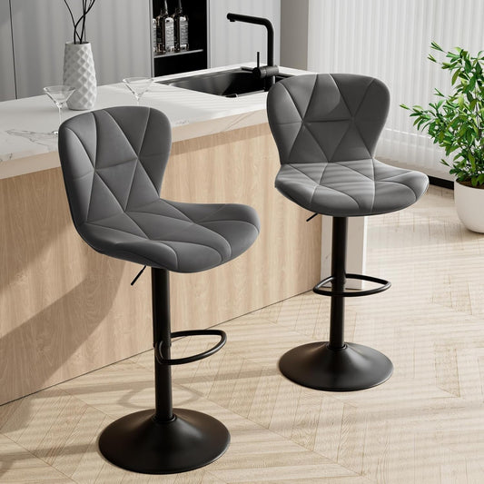 Dark Grey Adjustable Swivel Bar Stools (Set)-1