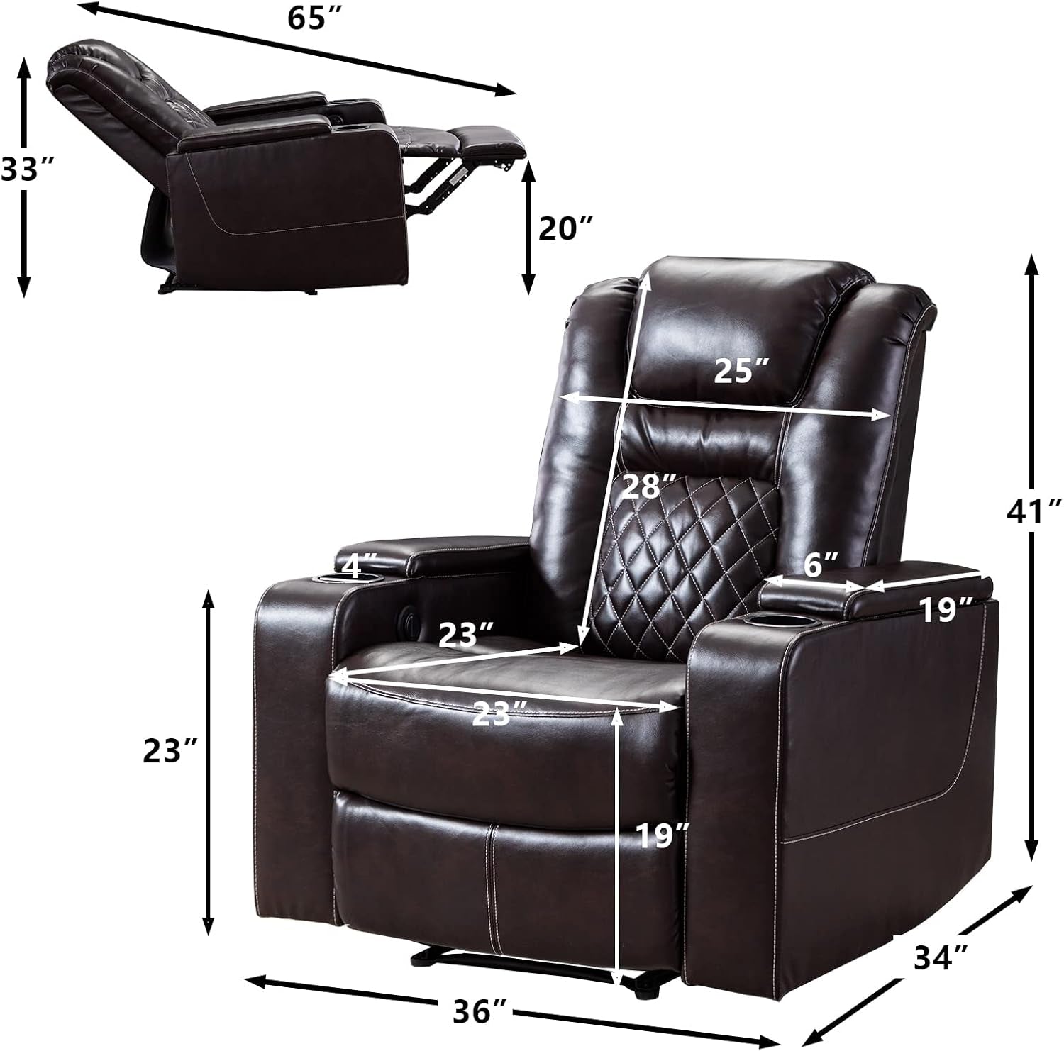Electric Power Recliner Chair with USB Ports and Cup Holders, Breathable Leather Home Theater Seating with Hidden Arm Storage (Brown)-1