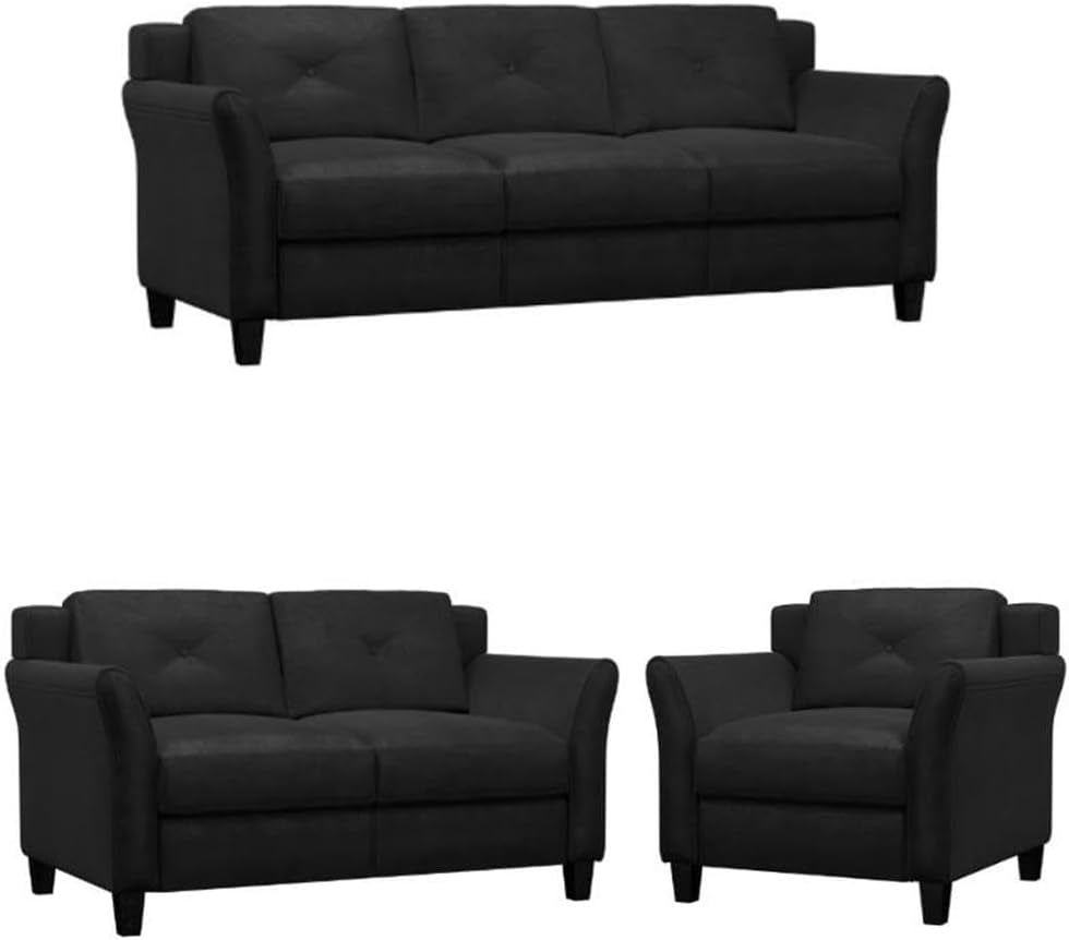 3-Piece Set with Microfiber Chair & Loveseat & Sofa in Black-0