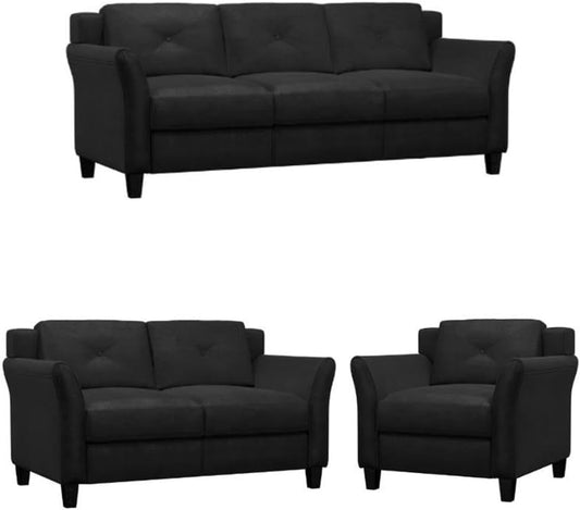 3-Piece Set with Microfiber Chair & Loveseat & Sofa in Black-0