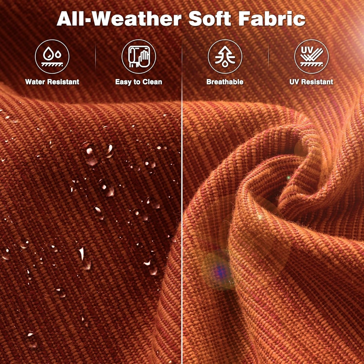 5 Pieces Patio Furniture Set, Outdoor Wicker Sofa Couch with Ottomans Comfy Cushions, All Weather High Back Conversation Set for Porch Deck, Brown Rattan, Orange Red-2