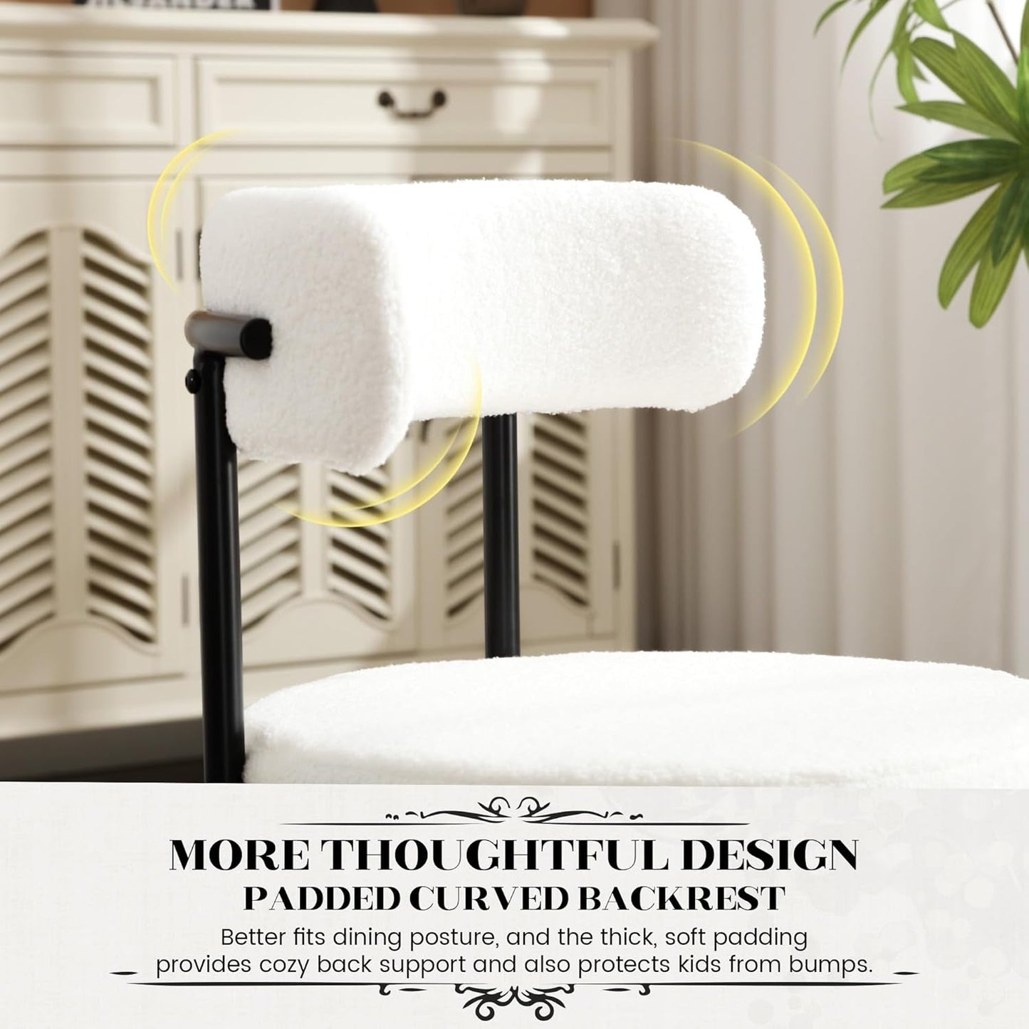 Dining Chairs Set of 4, White Boucle Dining Chair with Curved Backrest, round Thicken Upholstered Dining Chairs for Kitchen & Dining Room, Mid Century Modern Dining Chairs Sturdy and Comfy-3