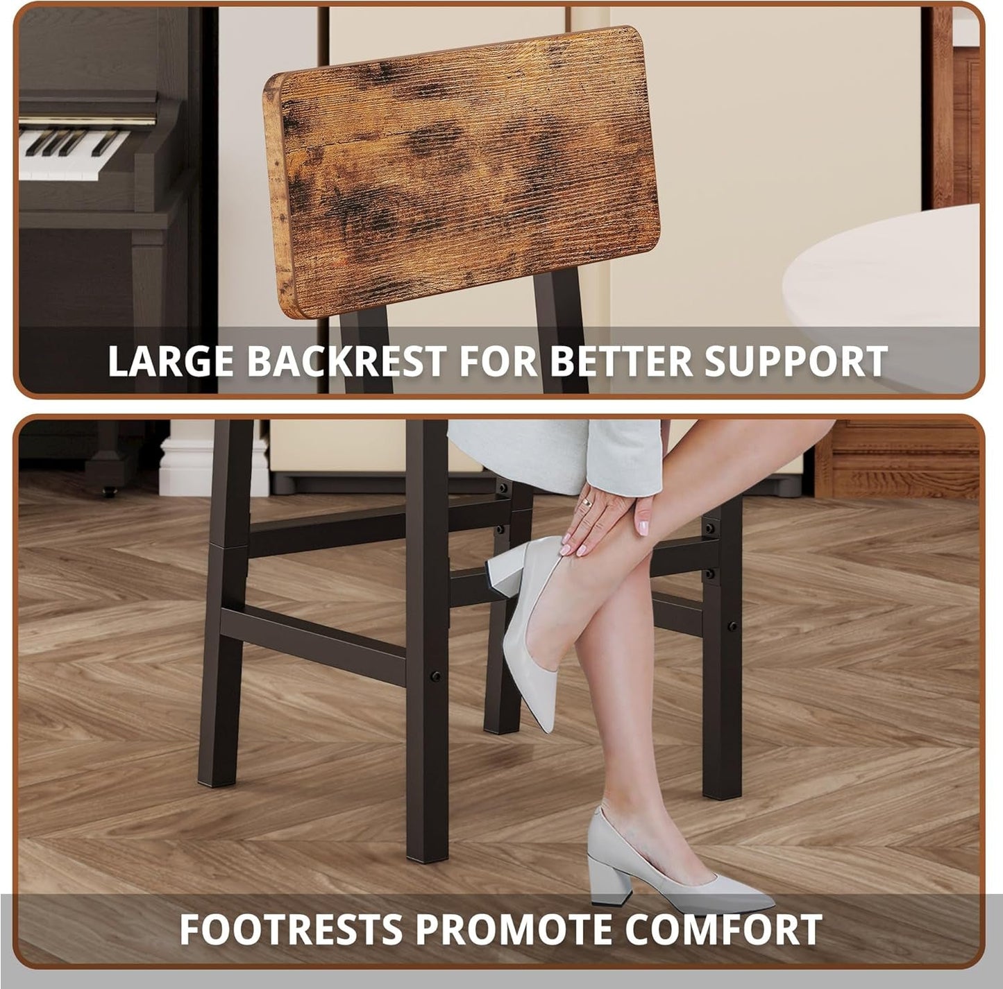 Rustic Brown & Black Square Bar Stools (Set)-4