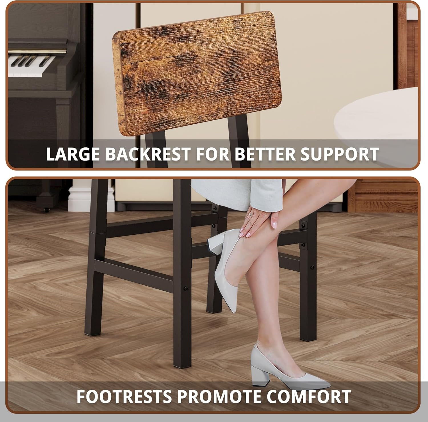 Rustic Brown & Black Square Bar Stools (Set)-4