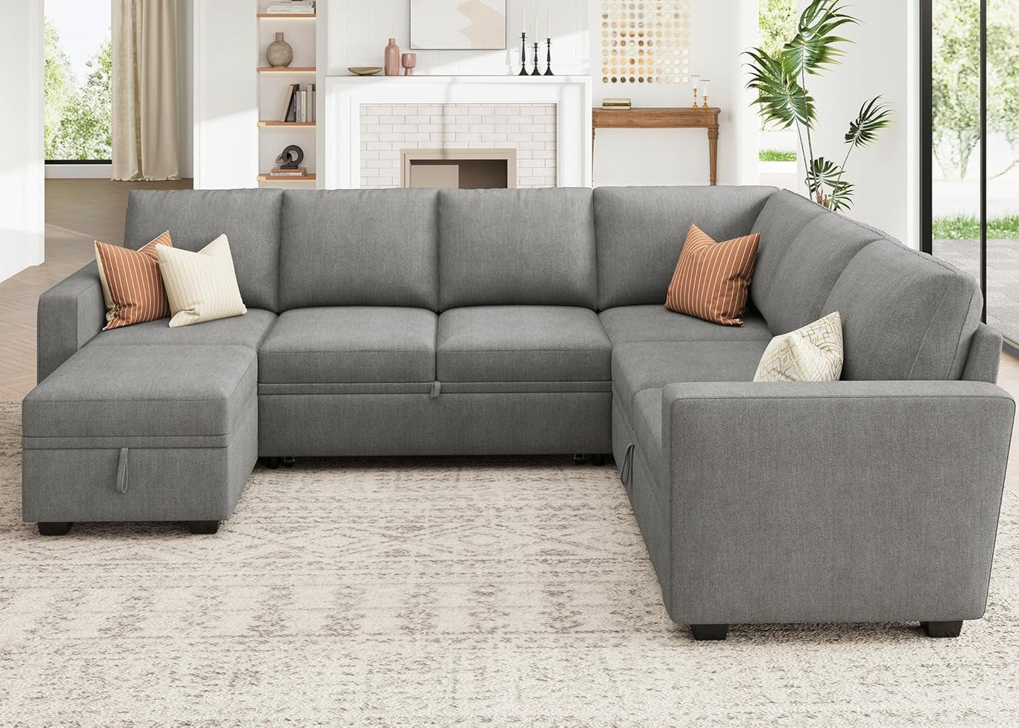 Modular Sectional Sleeper Sofa U-Shaped, Warm Grey-0