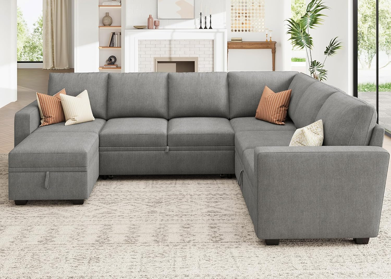 Modular Sectional Sleeper Sofa U-Shaped, Warm Grey-0