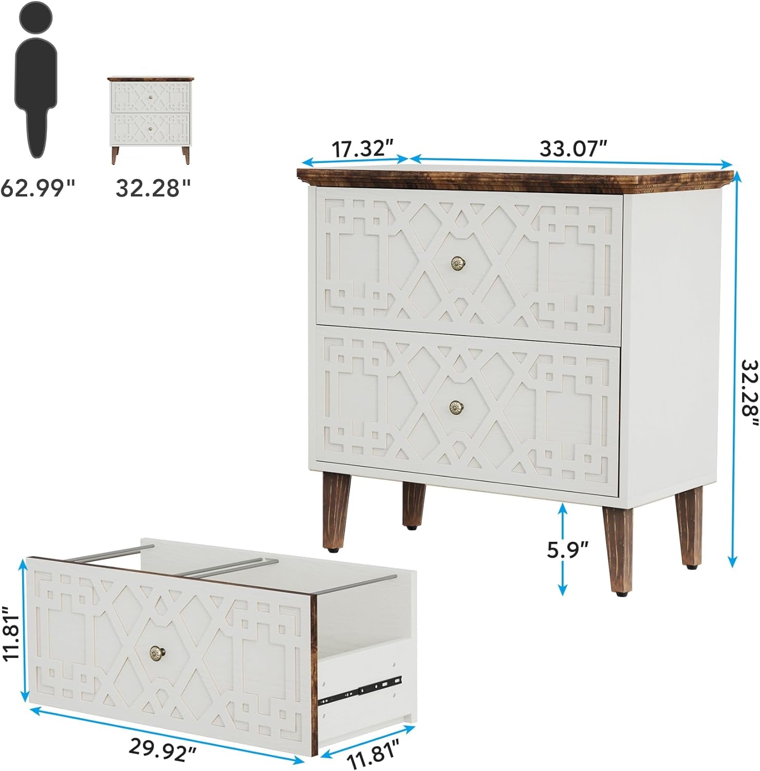 2-Drawer File Cabinet, Lateral Filing Cabinet for A4/Letter/Legal Size, Office Storage Cabinet, Printer Stand with Storage Drawer for Home Office-2