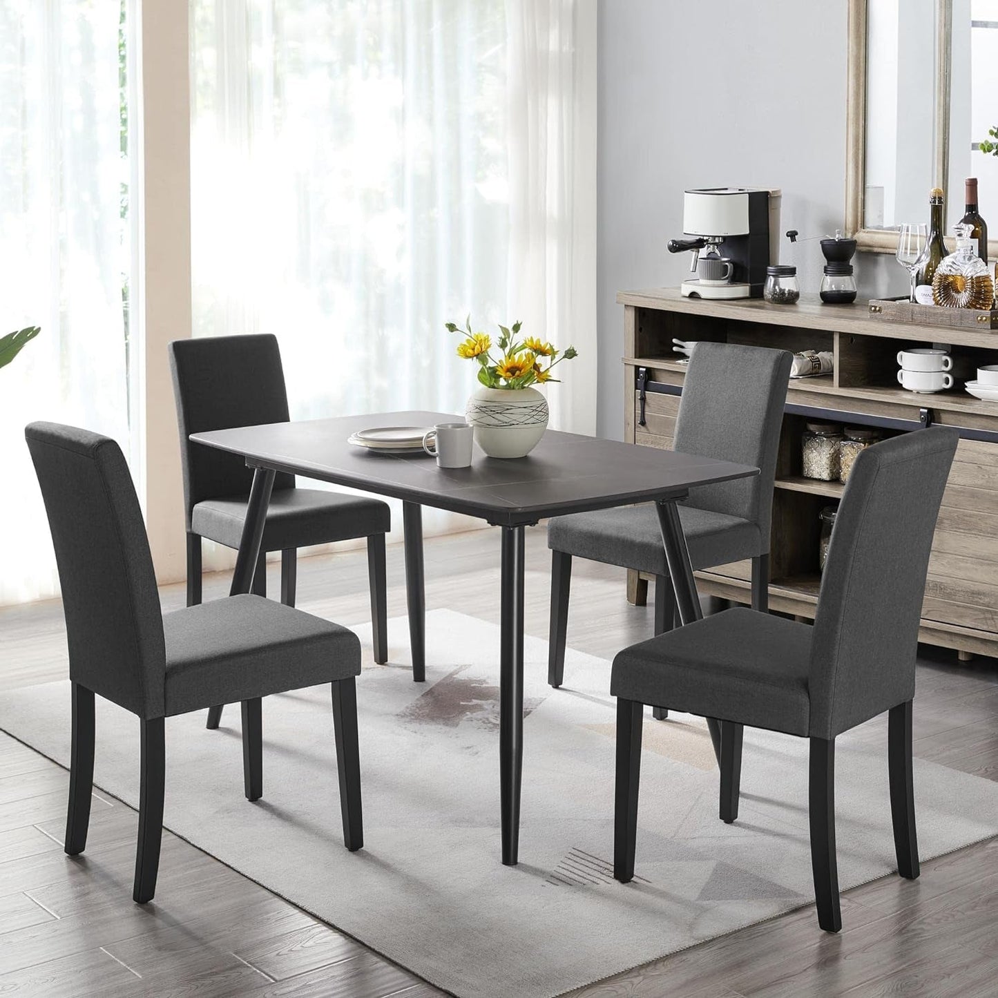 Dining Chair Fabric Parson Chair Modern Stylish Upholstered Kitchen Living Room Padded Chair Armless Side Chair with Solid Wood Legs Set of 4, Dark Grey-1