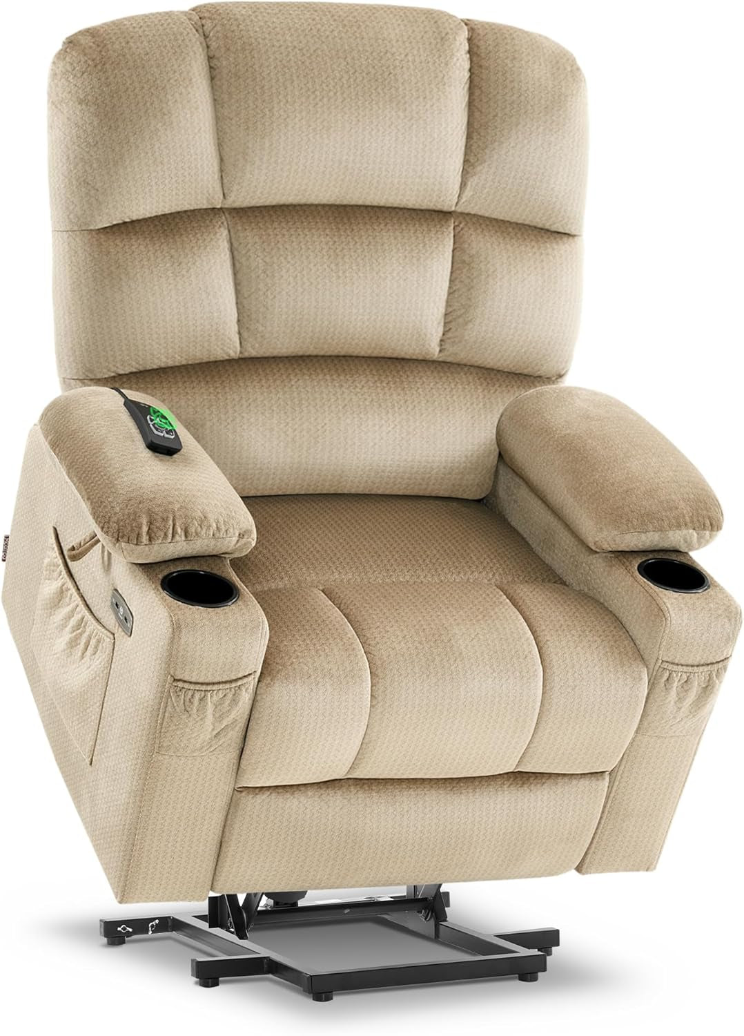 Dual Motor Power Lift Recliner Chair with Massage and Heat for Elderly People, Infinite Position, USB Ports, Cup Holders, Fabric 7679 (Medium, Beige)-0