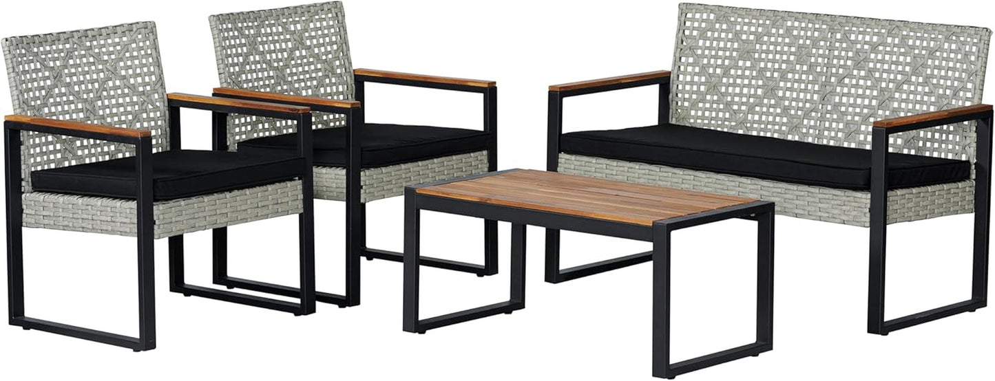 LVG1102C-4SET Wilder 4-Piece Modern Coastal Faux Wicker Conversation Outdoor Patio Set Industrial, Farmhouse, Mid-Century, Classic, Contemporary, Minimalist, White Wash/Black/Natural-0