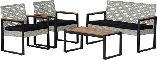 LVG1102C-4SET Wilder 4-Piece Modern Coastal Faux Wicker Conversation Outdoor Patio Set Industrial, Farmhouse, Mid-Century, Classic, Contemporary, Minimalist, White Wash/Black/Natural-0