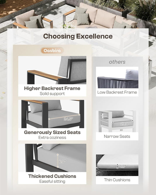 Aluminum Outdoor Patio Furniture Set with Coffee Table, 5 Piece Patio Conversation Sets with Washable Thick Cushions, Patio Sectional Furniture Set for Porch, Balcony, Garden, Gray-1