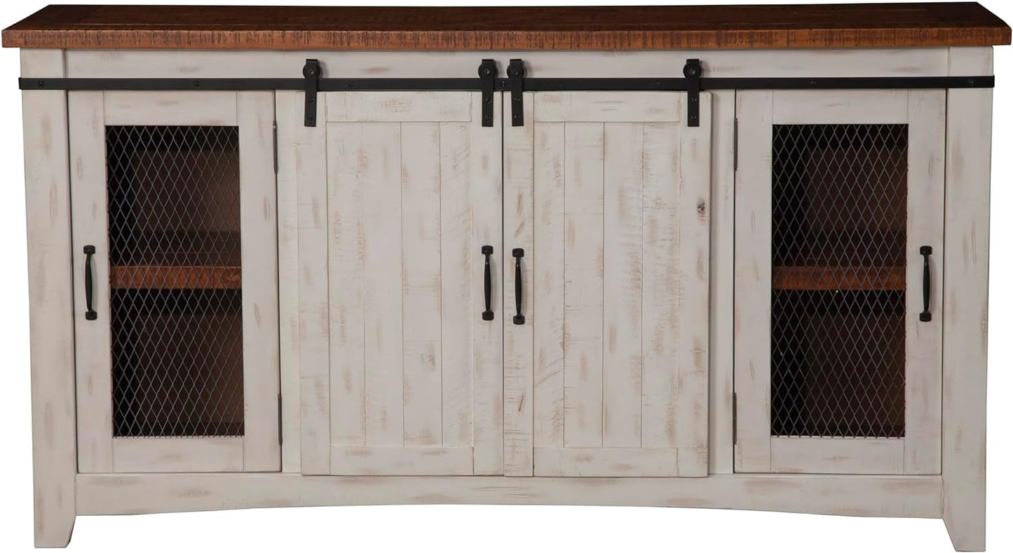 Rustic 65” Solid Wood TV Stand with Storage, White and Aged Distressed Pine-0