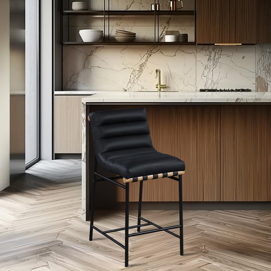 857Black-C Burke Collection Modern | Contemporary Vegan Leather Upholstered Counter Stool, Black, 18" W X 24" D X 37.5" H-1
