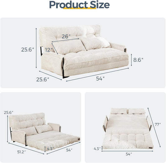 Adjustable Floor Sofa Couch with 2 Pillows, Multi-Functional Bean Bag Bed, 5-Position Foldable Lazy Sofa Sleeper Bed with Armrest Versatile Floor Seating Sofa for Reading Gaming, Beige, Double-1