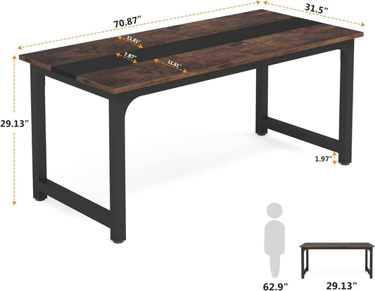 70.8”Executive Desk, Large Office Computer Desk with Thicken Frame, Modern Simple Workstation Business Furniture for Home Office, Vintage Brown/Black-1
