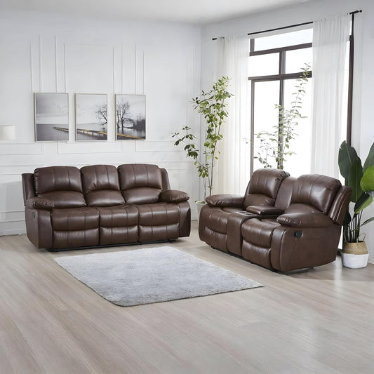 Loveseat Brown Faux Leather Sofa Set-0