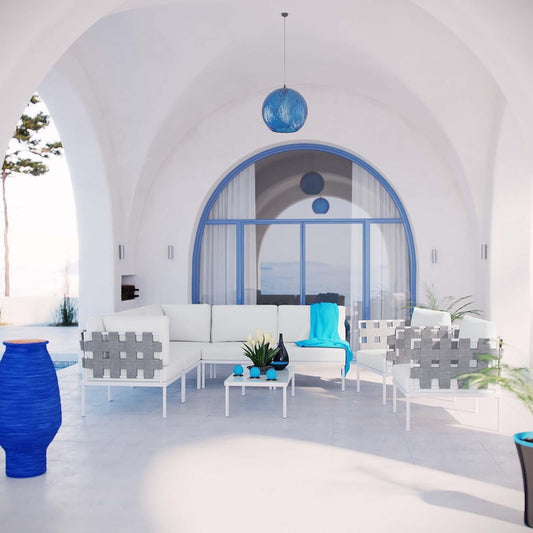8 Piece White Aluminum Outdoor Patio Set-0