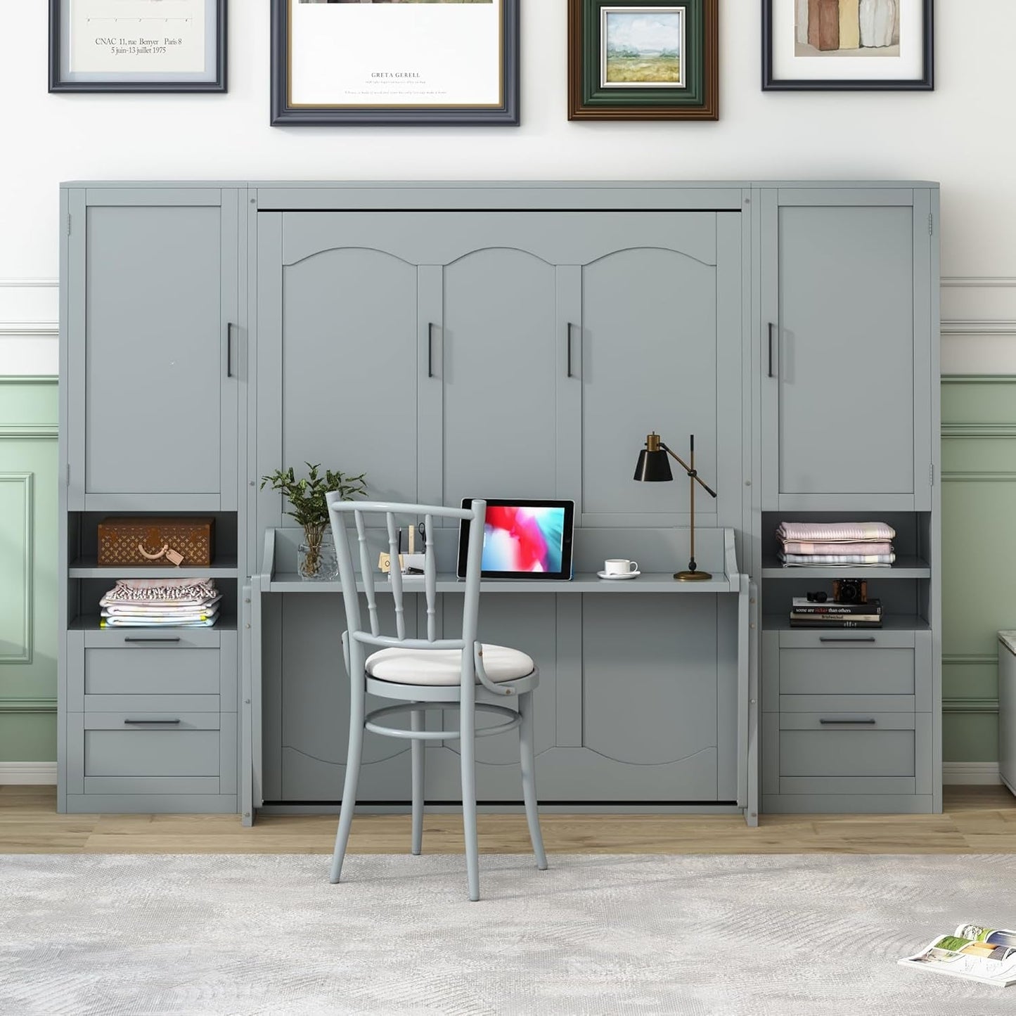 Queen Size Murphy Bed with Closet and Drawers-0