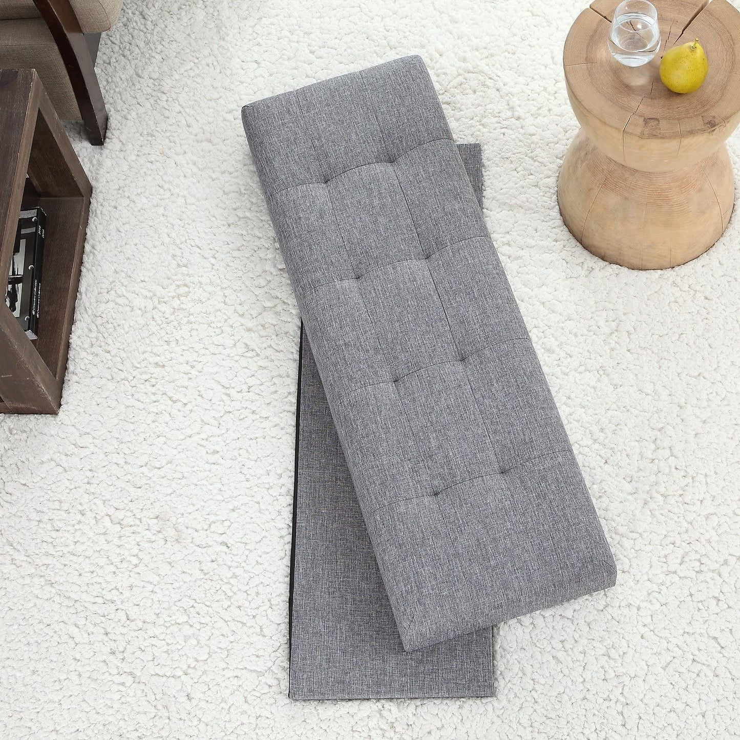 Gray Foldable Tufted Storage Ottoman Bench - 45″-3