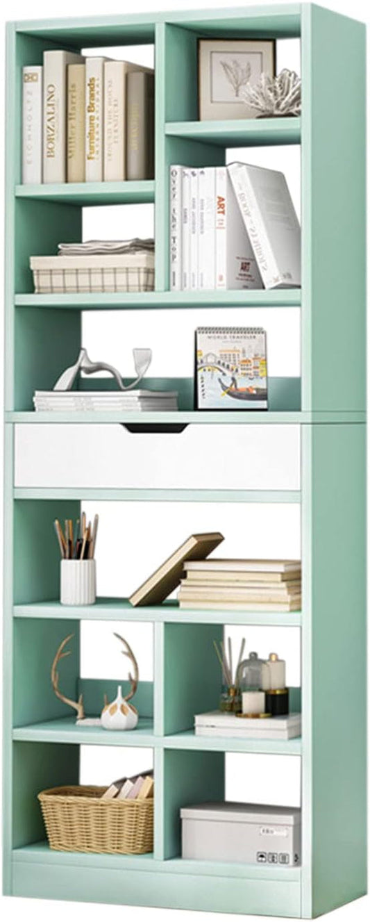 10-Cube Tiffany Green Wooden Freestanding Bookshelf-0