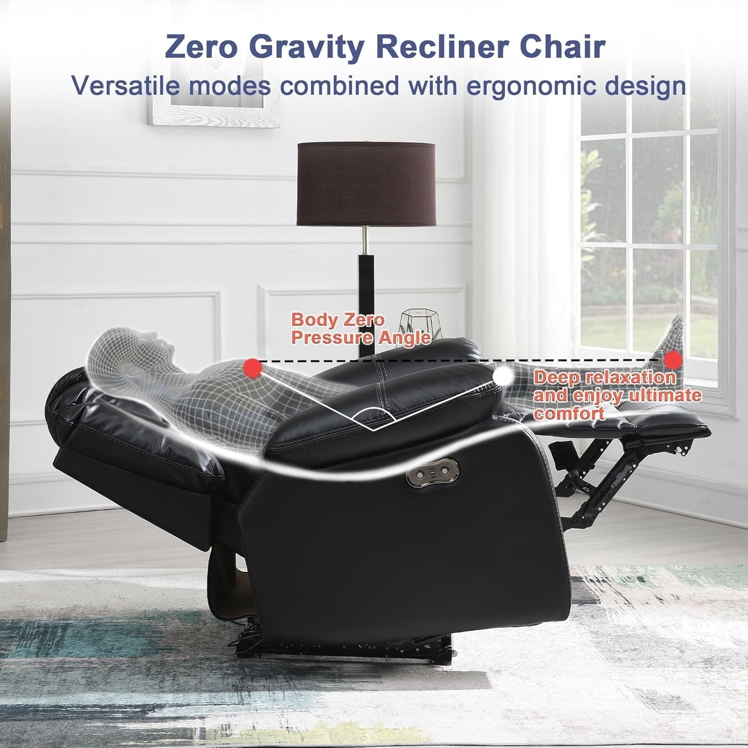 Power Reclining Sofa Set with LED Light,0 Gravity Air Leather Recliner Sofa Set with Bluetooth Speaker,Wireless Charger,Storage Console,Usb Ports,Cup Holders for Living Room/Office(2Pcs,Black)-3