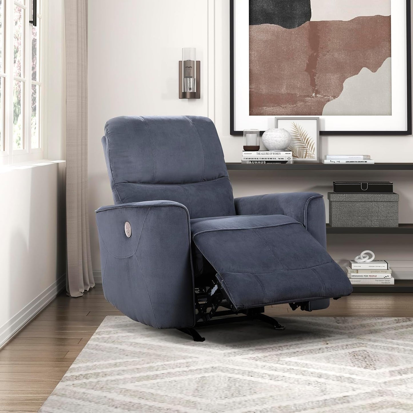 Power Recliner Chair Living Room Velvet Reclining Sofa Chair, Home Theater Seating, Power Rocker Recliner Sofa Chair for Living Room/Office/Apartment, Dark Grey-0