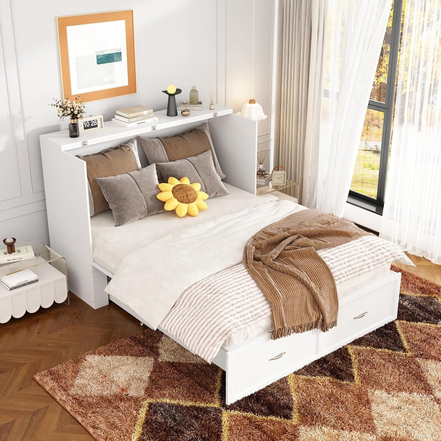 Full Size Murphy Bed with Charging Station and Drawer-0