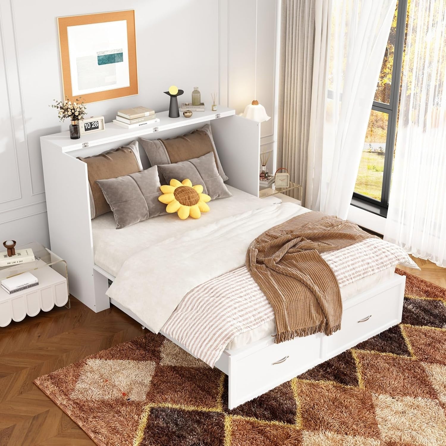 Full Size Murphy Bed with Charging Station and Drawer-0