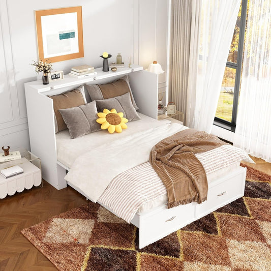 Full Size Murphy Bed with Charging Station and Drawer-0