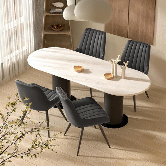 Modern Dining Chairs Set of 4, Comfy Dining Room Chairs with Thick Cushions, Upholstered Fabric Kitchen Side Chairs with Metal Legs, Black-0