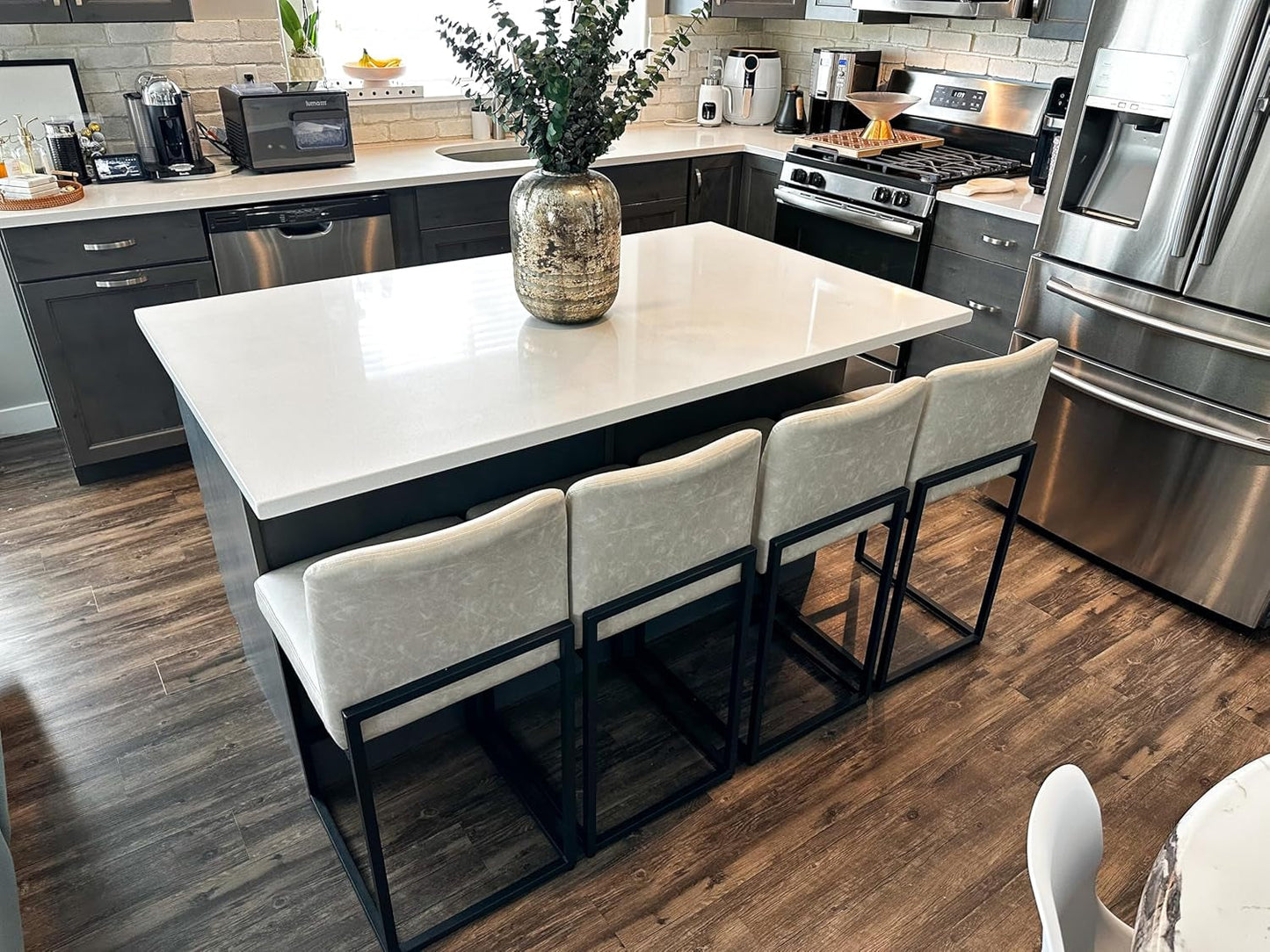 Bar Stools Set of 4 - Counter Height Bar Stool Pu Leather Kitchen Modern Bar Chairs, Bar Stools with Back-2