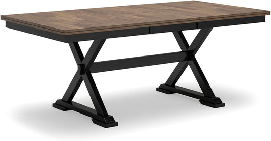 Wildenauer Farmhouse Dining Extension Table with Self-Storing Butterfly Leaf for 6-8 People, Black & Dark Brown-0