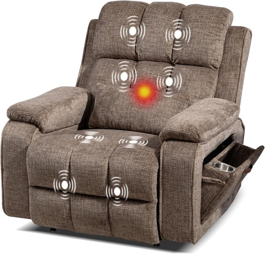Dual Motor Power Lift Chair for Elderly with Heat and Massage, Lay Flat Electric Recliner with USB & Type-C Charging Ports, Side Storage & Cup Holder for Adults, Light Brown-0