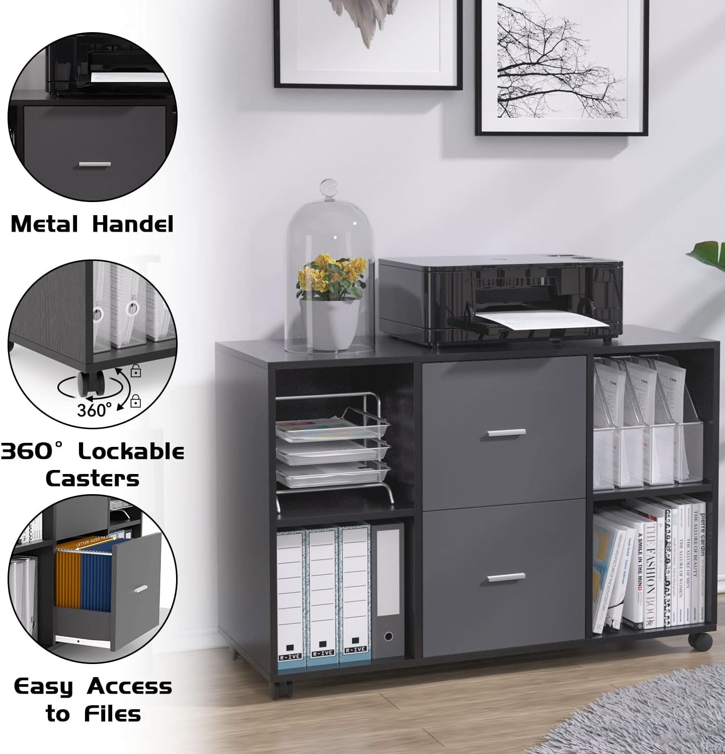 Large Mobile File Cabinet with Printer Stand-3
