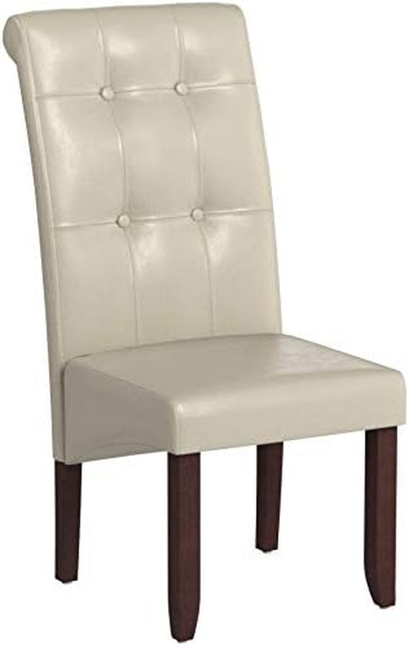 Cosmopolitan Parson Dining Chair (Set of 2), Satin Cream Faux Leather and SOLID WOOD, Square, Upholstered, for the Dining Room, Contemporary Modern-3