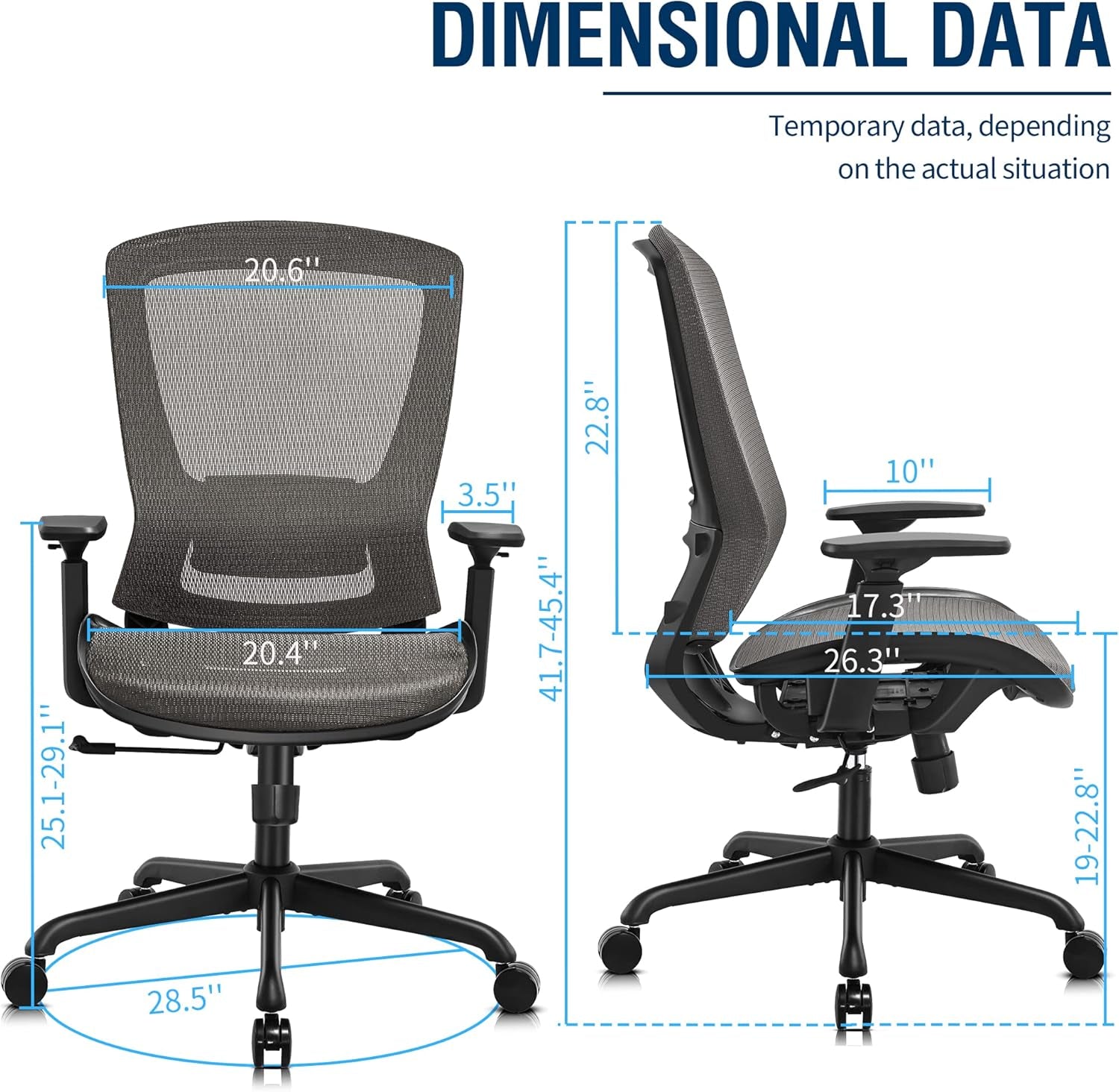 Mesh Office Chair,Ergonomic Computer Desk Chair,Sturdy Task Chair- Adjustable Lumbar Support & Armrests,Tilt Function,Comfort Wide Seat,Swivel Home Office Chair (Grey)-2