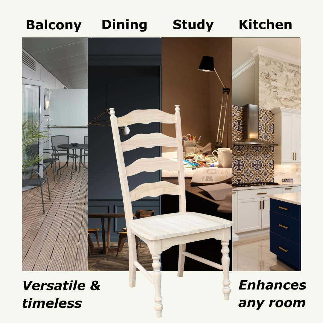 Set of 2 Maine Ladderback Chairs Dining/Kitchen/Study/Balcony, Solid Wood, Parawood Construction, 42.1"H, Ready to Paint or Stain in Any Color, Unfinished-4
