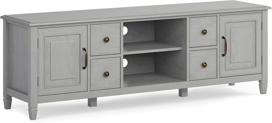 Connaught SOLID WOOD 72 Inch Wide Traditional TV Media Stand in Fog Grey for Tvs up to 80 Inches, for the Living Room and Entertainment Center-0