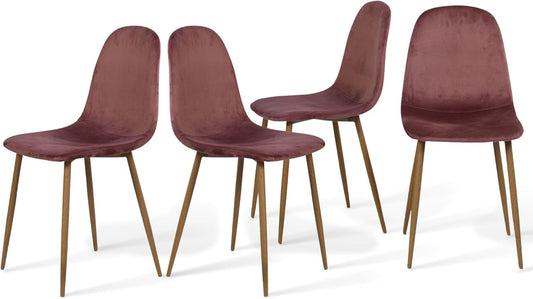 Mid-Century Modern Upholstered Dining Chairs Set of 4, Kitchen Chairs with Metal Legs for Dining Room, Velvet Seat Side Chair for Living Room, Rose-0