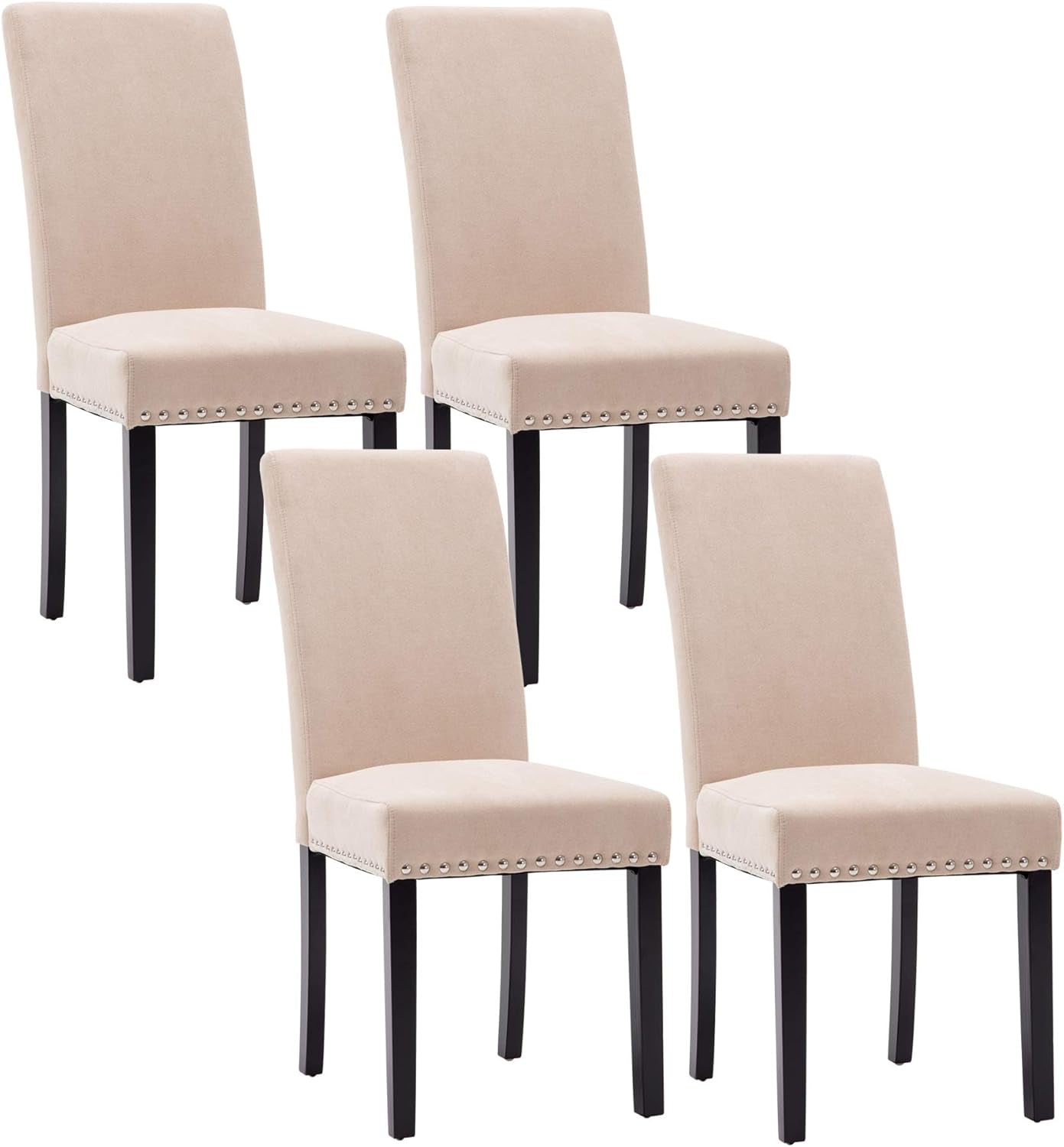 Dining Chairs Upholstered Fabric Dining Chairs with Copper Nails,Set of 4,Beige-2