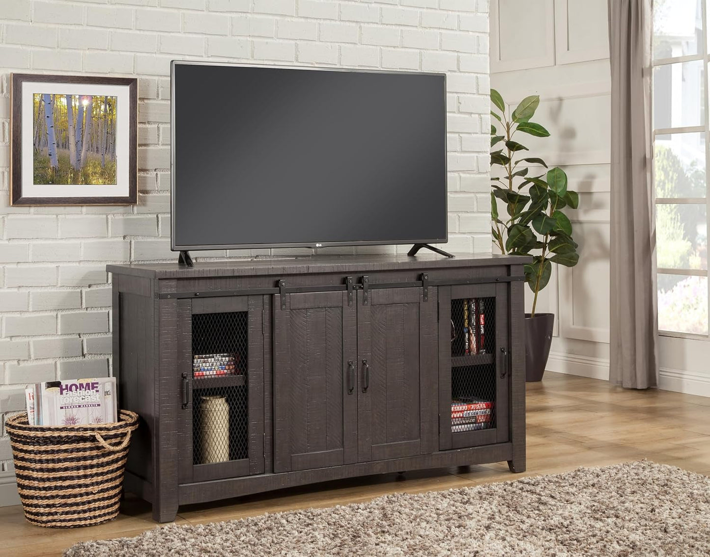 Sierra 65" Solid Wood TV Stand, Grey-2